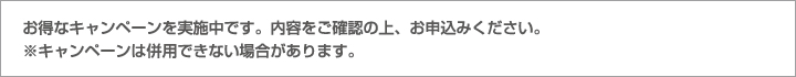 お得なキャンペーンを実施中です。内容をご確認の上、お申込みください。※キャンペーンは併用できない場合があります。