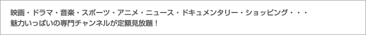 映画・ドラマ・音楽・スポーツ・アニメ・ニュース・ドキュメンタリー・ショッピング・・・魅力いっぱいの専門チャンネルが定額見放題！